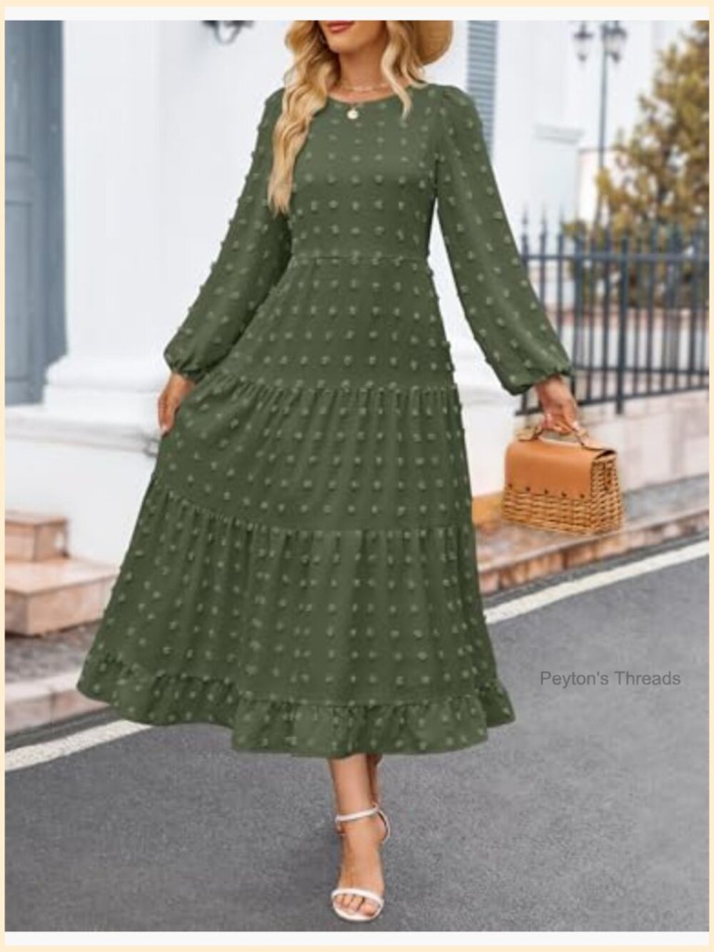 Long Sleeve Swiss Dot Maxi Dress Flowy A-Line Tiered Wedding Guest - Picture 2 of 7